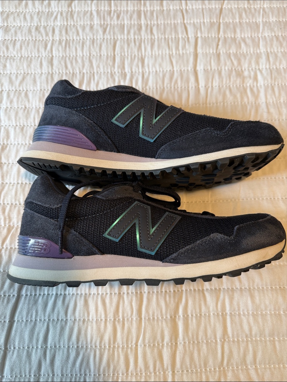 New Balance Women’s Black Suede & Mesh Sneakers with Iridescent Logo